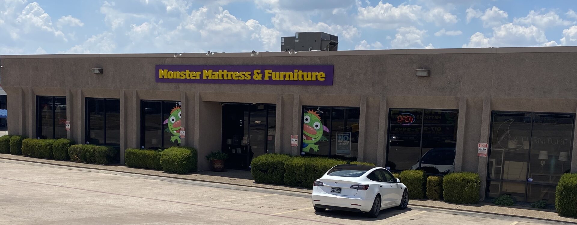 Monster mattress & furniture shop front view